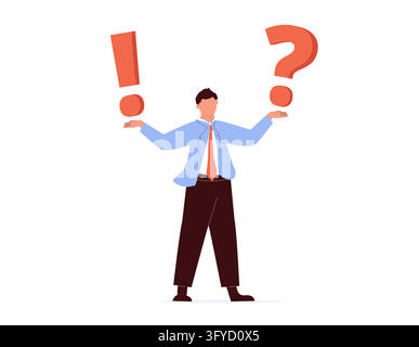 Vector illustration, concept illustration of frequently asked questions of exclamation marks and question marks, metaphor question answer. Man Ask Que Stock Vector