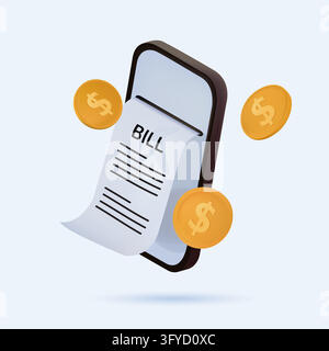 3D Web Vector Illustrations. Hands holding phone with Paying bills. Payment of utility, bank, restaurant and other. Flat design modern vector illustra Stock Vector