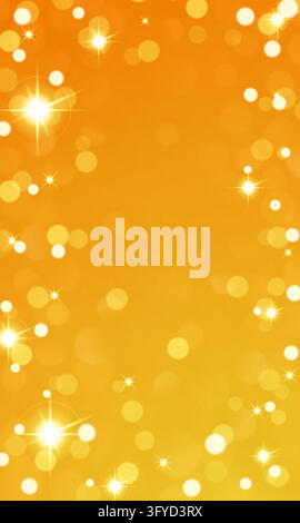 Vibrant orange abstract background with glowing bokeh lights, sparkling stars, and soft blurred circles. Perfect for festive designs. Stock Vector