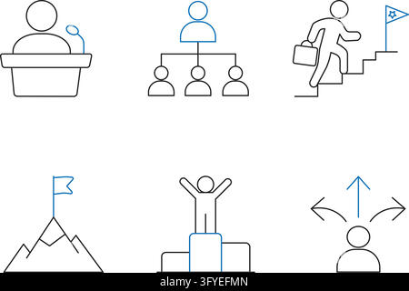 Business leadership and corporate success icons line art vector illustration isolated on white background Stock Vector