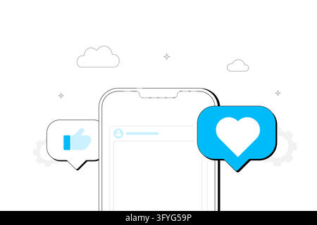 Minimalist Smartphone Vector Illustration with Social Media Like and Thumbs Up Icons. Stock Vector