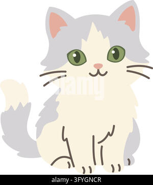 Cute fluffy cat vector illustration isolated on white background. Adorable cartoon kitten character for children design, pet shop, veterinary themes Stock Vector