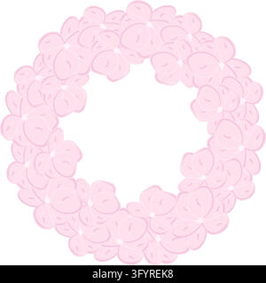 Round wreath of light pink hydrangea flowers around a blank center in a hand drawn watercolor style. Vector illustration for wedding invitations, party labels, greeting cards and decorative stationery Stock Vector