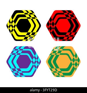 Hexagonal colorful optical checkerboard tunnel polygon icon vector on white. eps 10. Stock Vector