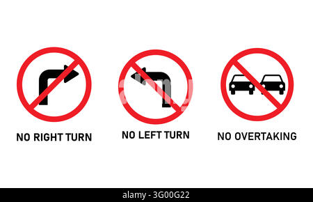 Traffic prohibition sign set for road safety navigation and driving instruction guides in print or digital presentation Stock Vector