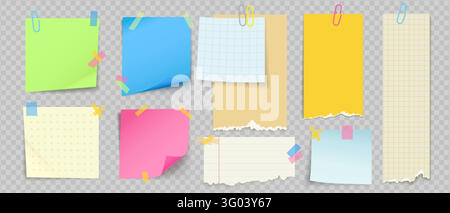 Paper note collection with push pins and adhesive stickers on bulletin board, ideal for school projects and office task management displays Stock Vector