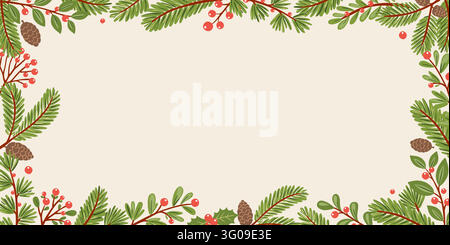 Christmas pine branch frame banner vector design. Stock Vector