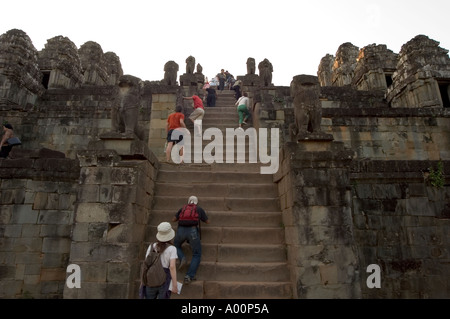 steep steps up to Phnom Bakeng temple Ankor Wat Cambodia South East Asia Stock Photo