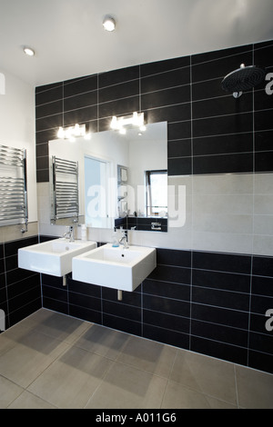 wash basins in modern en suite bathroom Stock Photo
