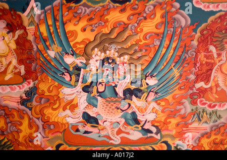 Wrathful form of yidam Vajrakilaya or Dorje Phurba with consort yab yum  mural painting in Namchi Nyingma monastery Sikkim India Stock Photo - Alamy