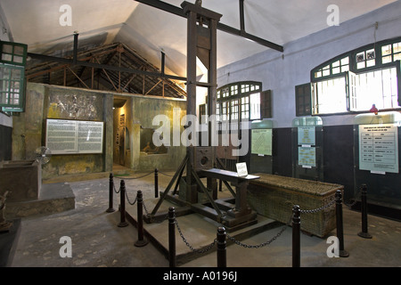 Guillotine and death row cells infamous French and Vietnamese Hoa Lo prison also called the Hanoi Hilton Vietnam Stock Photo