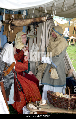 Woman from the Norman encampment at the reenactment of the battle of Hastings in 2006 Stock Photo