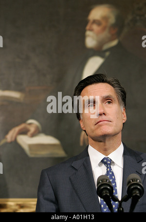 Massachusetts Governor Mitt Romney answers questions during a news conference at the State House, Boston Stock Photo