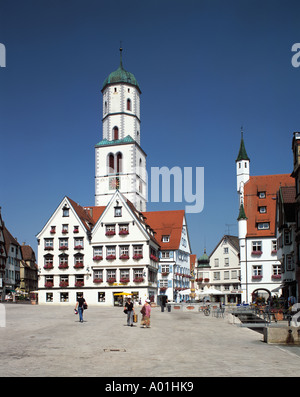 Marktplatz mit Pfarrkirche St. Martin, Neues Rathaus, Oberschwaben, Baden-Wuerttemberg Stock Photo