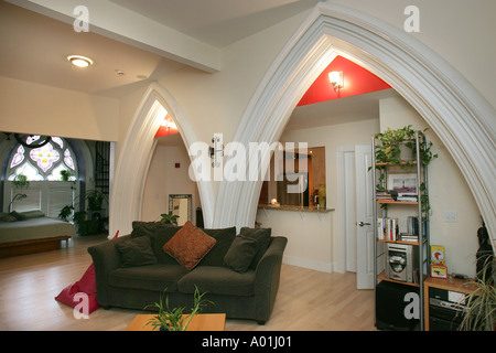 City apartment interior. The church building was converted into condominiums. Stock Photo