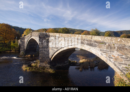 Afon Conwy River and Pont Fawr arched stone bridge by architect Inigo Jones. Llanrwst, Conwy Valley, North Wales, UK, Britain Stock Photo