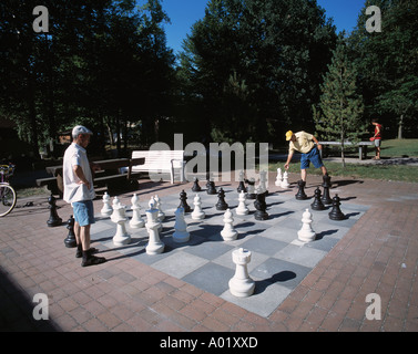 D-Bad Abbach, Danube, Bavaria, spa gardens, men playing chess Stock Photo