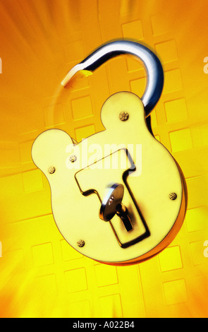 Lock springing opening as key is turned Stock Photo