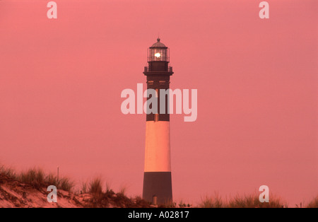 Lighthouse in sunset light on Fire Island, Long Island New York State USA Stock Photo