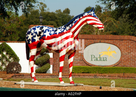 Horse painted with stars and stripes outside the Padua Horse Farm in Ocala Florida USA Stock Photo