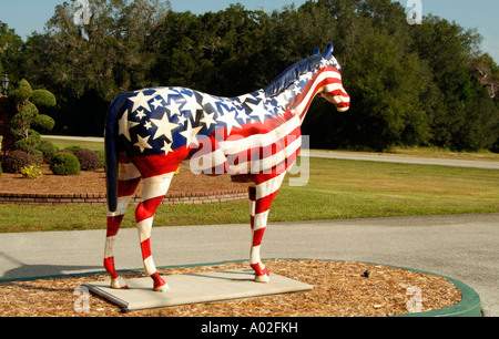 Horse painted with stars and stripes outside the Padua Horse Farm in Ocala Florida USA Stock Photo