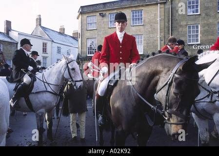 Riders gather for a fox hunt in Somerset Stock Photo