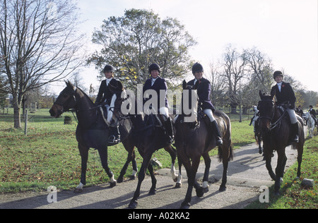 Riders gather in the last winter before the ban on hunting with foxhounds Stock Photo