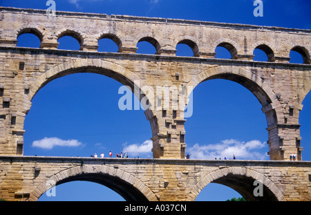 part of the Roman aqueduct Pont du Gard near Avignon in the South of France Stock Photo