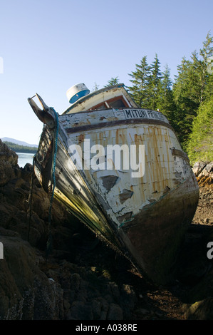 Old fish boat Queen Cove West Coast Vancouver Island British Columbia Canada Stock Photo
