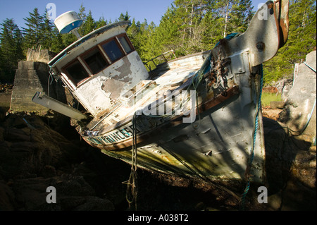 Old fish boat Queen Cove West Coast Vancouver Island British Columbia Canada Stock Photo