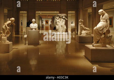 Exhibit hall of classical style sculptures in the lower level of the museum of the Art Institute of Chicago. Stock Photo