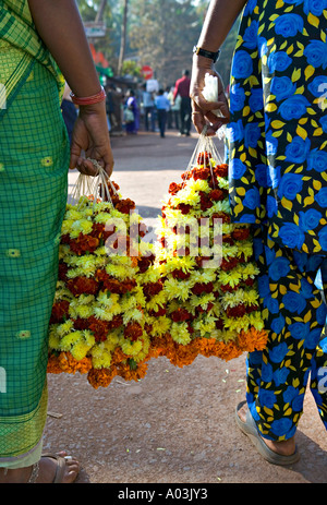 Puja Offering Flower Garlands, Goa, Panaji, India Stock Photo