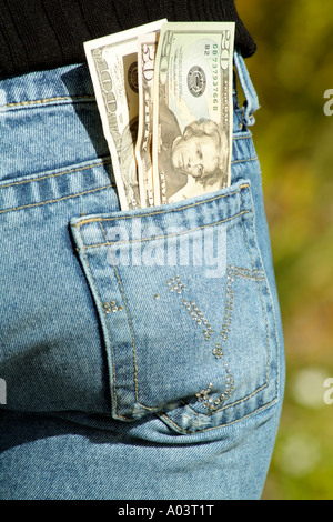 American dollar banknotes in pocket of a pair of jeans Stock Photo