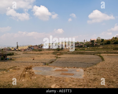 TERRACED RICE PADDY FIELDS after harvest Khokana Kathmandu Valley Nepal Asia Stock Photo