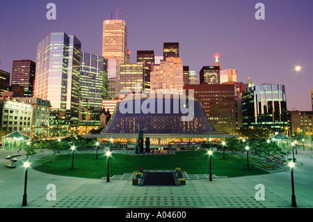 Canada Ontario Toronto Roy Thompson Hall and the financial district at dusk Stock Photo