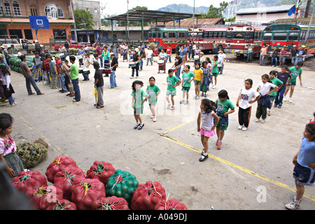 GUATEMALA PANAJACHEL Guatemalan school children practice for Independence Day Stock Photo