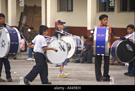 GUATEMALA PANAJACHEL Guatemalan school children practice playing marching drums for Independence Day Stock Photo