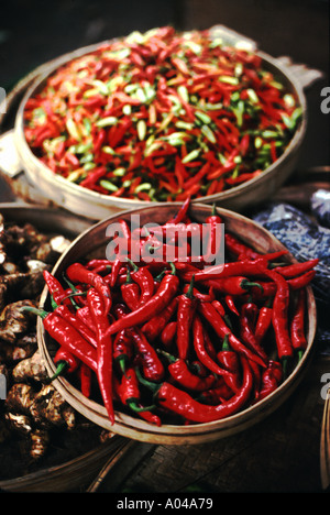 Chillies on display in a market in Ubud Bali Indonesia Stock Photo