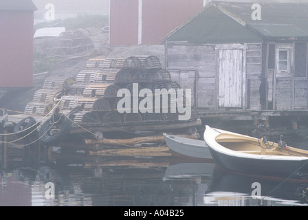 fishing boat and lobster traps near Lunenberg  Nova Scotia  Canada Stock Photo