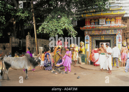 India Orissa Bhubaneswar Lingaraj Mandir hindu temple people Stock Photo