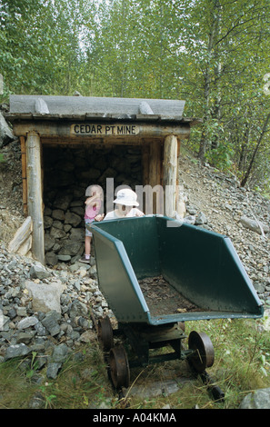 Historic mining display Cedar Point Provincial Park Quesnel Lake British Columbia Stock Photo