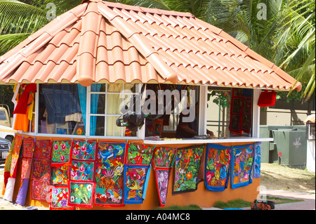 A touristic post sells molas made by the Kuna women Stock Photo