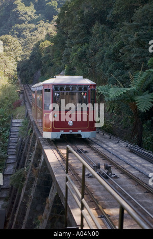 dh Peak Tram funicular cable car VICTORIA PEAK HONG KONG Tram railway climbing arriving Barker Road station climb island Stock Photo