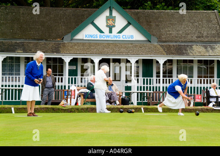 Women lawn bowling at the Kings Bowling Club in Torquay England Devon called the English Rivera Stock Photo