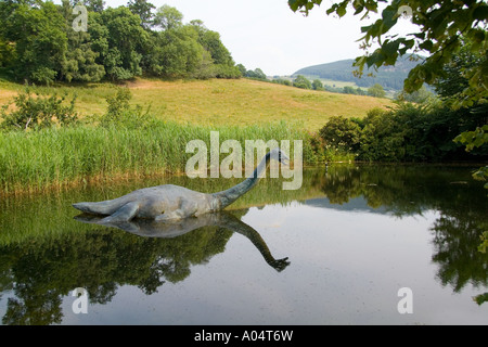 Loch Ness area near Drumnadrochit home of the Loch Ness Monster Nessie in the Scotish Highland monument of Nessie at the Visitor Stock Photo