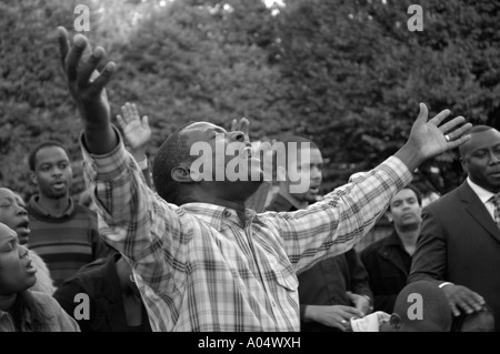 Ecstatic evangelical Christian preacher and his followers at Speaker's Corner, London, England, UK, 2006. Stock Photo