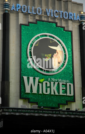 Advertisement for the musical Wicked on the front of the Apollo Victoria Theatre London Stock Photo