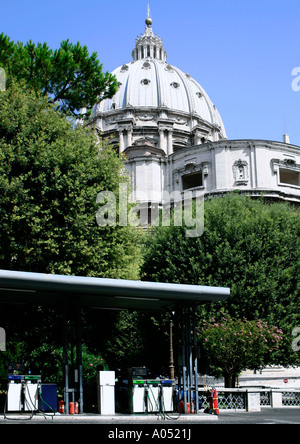 Petrol station in the Vatican City, overlooked by St. Peter's, rome, italy Stock Photo