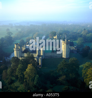 Autumnal morning Warwick Castle UK aerial view Stock Photo