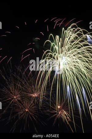 Fireworks Exploding In Black Sky Close up Stock Photo